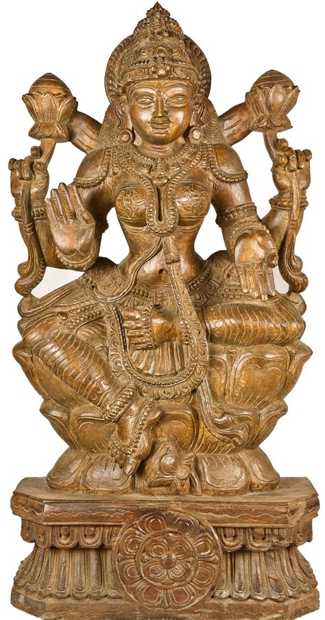 Large Size Four Armed Lakshmi Seated On Lotus Throne Exotic India Art