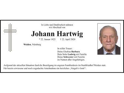 Traueranzeige Johann Hartwig Weiden Oberpfalzecho