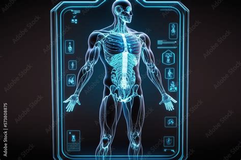 Digital X Ray Human Body Holographic Scan Projection On Dark Blue Background 3d Rendering The