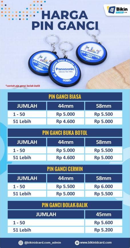 Daftar Harga Pin Ganci Bikinidcard Digital Printing