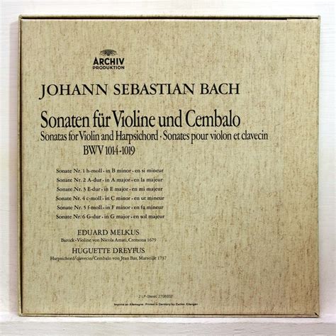 Js Bach Sonatas For Violin Harpsichord Bwv 1014 1019 Huguette