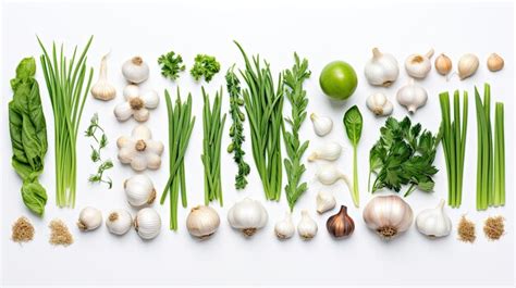 Premium Photo A Topdown View Of Fresh Garlic Bulbs And An Assortment