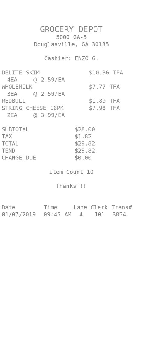 Sample Grocery Receipt