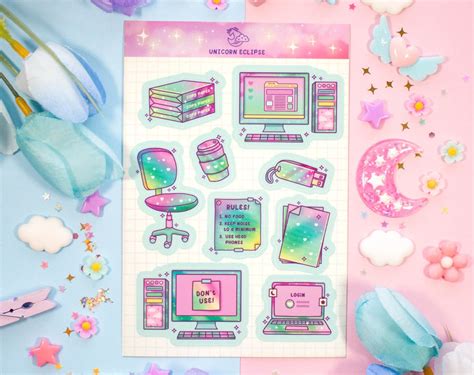 Computer Lab Aesthetic Sticker Sheet Kawaii Stickers - Etsy