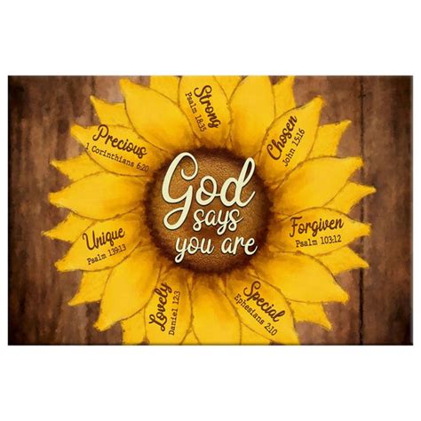 God Says You Are Wall Art Canvas Sunflower Christian Sign Wall Art