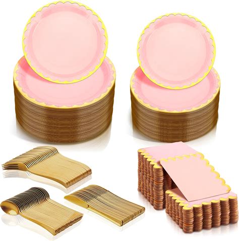 Amazon Roshtia Pcs Pink And Gold Party Supplies Disposable