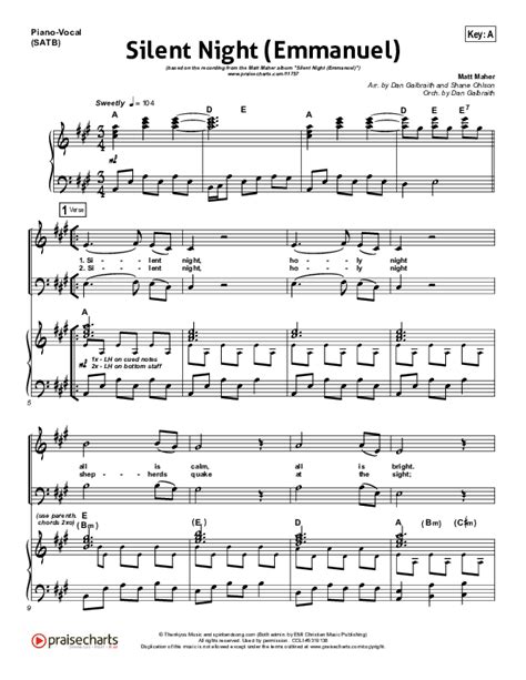 Silent Night Emmanuel Sheet Music Pdf Matt Maher Praisecharts