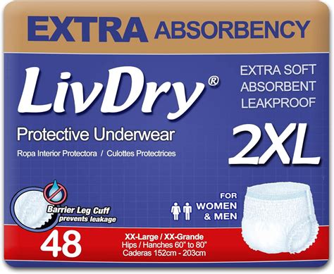 Livdry Adult Xxl Incontinence Underwear Extra Comfort Absorbency Leak Protection Xx Large 48