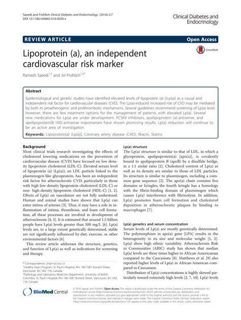 (PDF) Lipoprotein (a), an independent cardiovascular risk marker