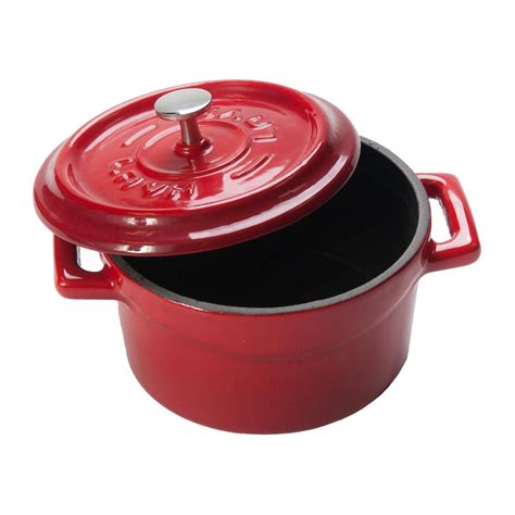 Arcata 080600 Mini Round Cast Iron Casserole Dish W Lid Red 11 75 O Chefs Toys