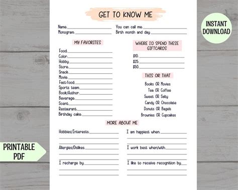 Coworker Questions Printable All About Me Employee Etsy In 2023