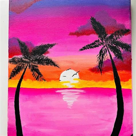 Pink Sunset Painting - Etsy