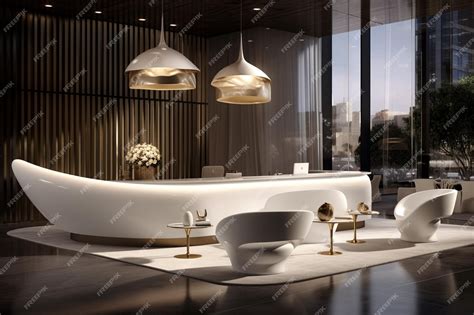 Premium Photo | A rendering of a hotel lobby with a white reception ...