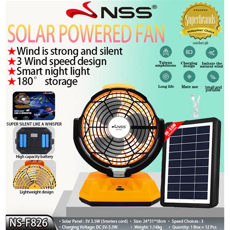 Nss Solar Fan Inch Portable Fan With Panel Rechargeable Electric Fan