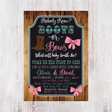 Gender Reveal Invitation Boots Or Bows Gender Reveal Invites