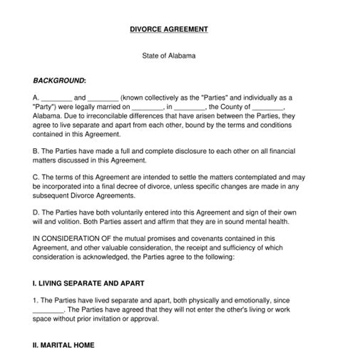 Divorce Agreement Free Template Word And Pdf