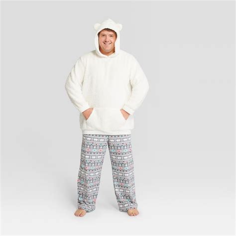 Mens Big And Tall Holiday Fuzzy Bear Fair Isle Pajama Set Wondershop