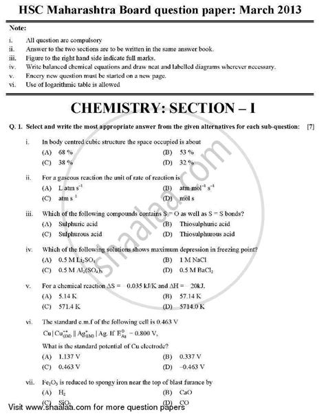 Chemistry Hsc Science General Th Standard Board Exam