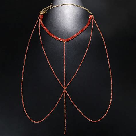 MATROOY Luxury Body Chain Jewelry Harness Bikini Chest Necklace Rhinestone Crystal Bra Gold