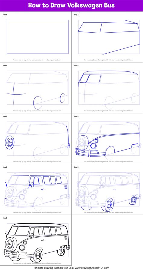 How to Draw Volkswagen Bus (Other) Step by Step | DrawingTutorials101.com