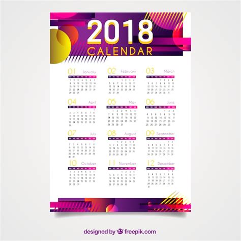 Calendario 2018 Con Formas Abstractas Vector Gratis