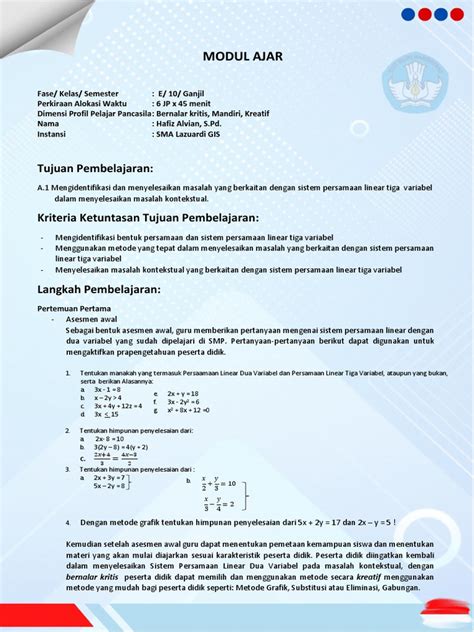 Asesmen Awal Persamaan Linear Tiga Variabel Pdf