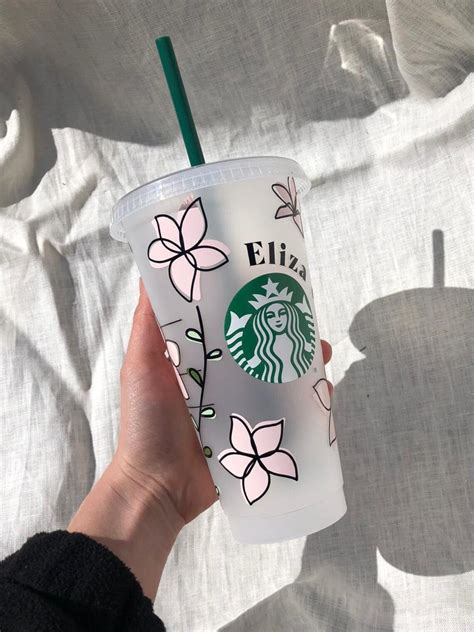 Starbucks Cold Cup Pink Flowers Etsy