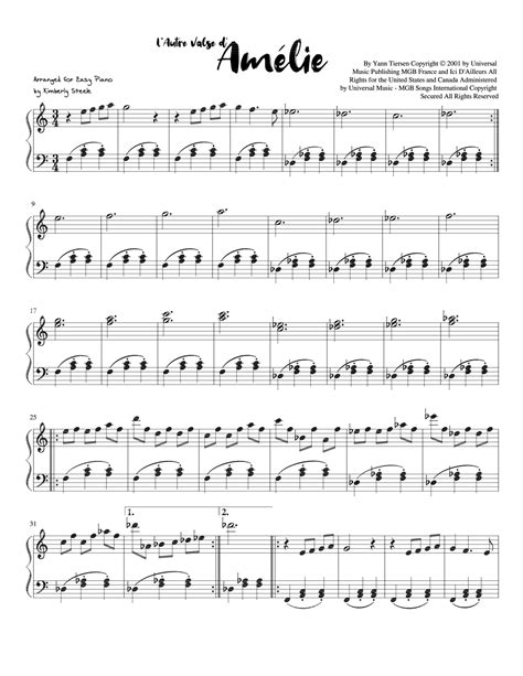 L Autre Valse D Amelie Arr Kimberly Steele By Yann Tiersen Sheet