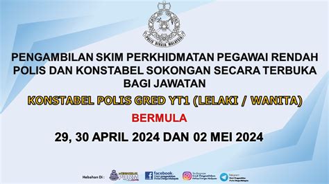 Pengambilan PDRM: Permohonan Konstabel Polis Gred YT1 2024