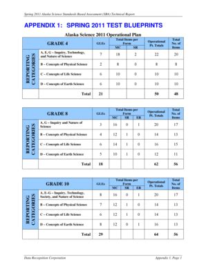 Fillable Online Eed State Ak APPENDIX 1 SPRING 2011 TEST BLUEPRINTS