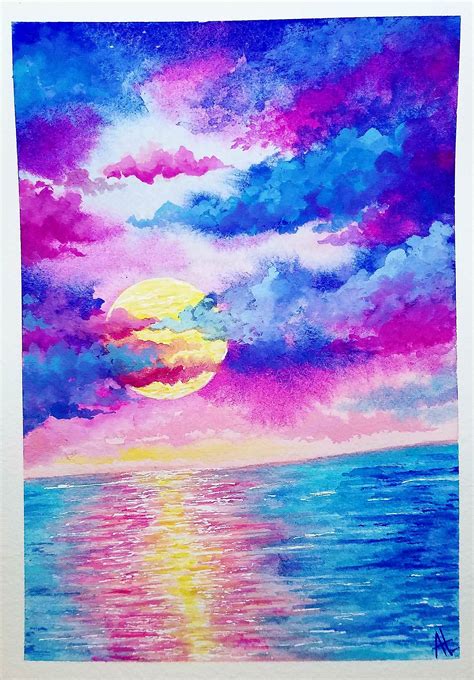 √ Watercolor Painting Of Sunset