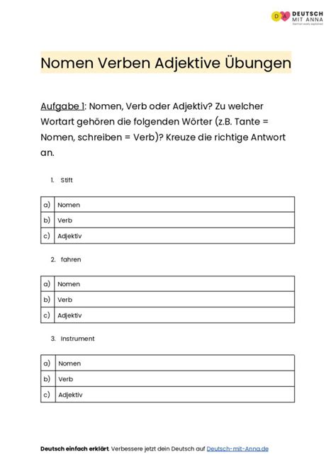 Nomen Verben Adjektive Bungen Mit L Sungen A B Pdf