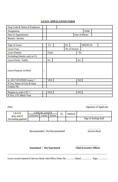 Free 50 Leave Application Forms In Pdf Ms Word Excel