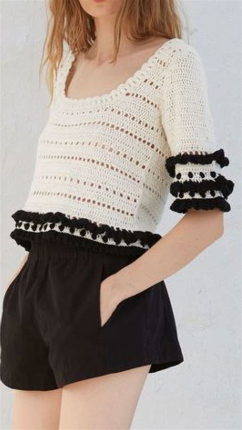 Cute Crochet Top With Ruffles On Sleeves Crochet Clothes Crochet Dress Crochet Top