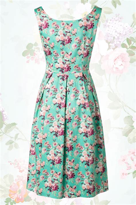 40s Sweet Floral Dress in Mint Green