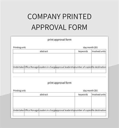 Company Printed Approval Form Excel Template And Google Sheets File For