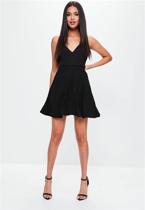 Lyst Missguided Black Strappy Back Skater Dress In Black