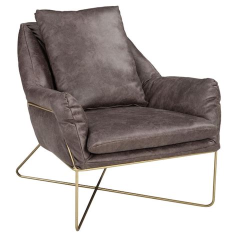 Benjara Gray And Gold Faux Leather Accent Chair With X Style Exposed