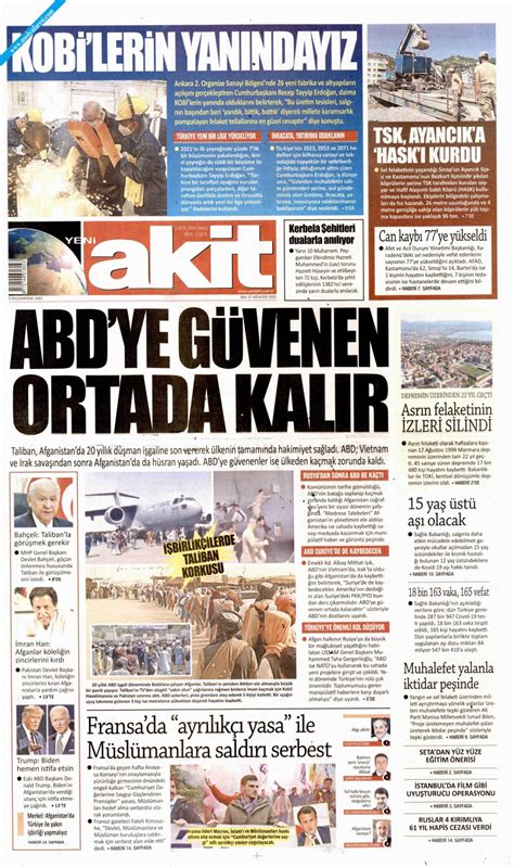 Yeni Akit Gazetesi 17 Ağustos 2021 Salı