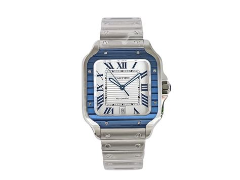 Santos Large Stainless Steel with White Dial and Blue Bezel (40mm ...