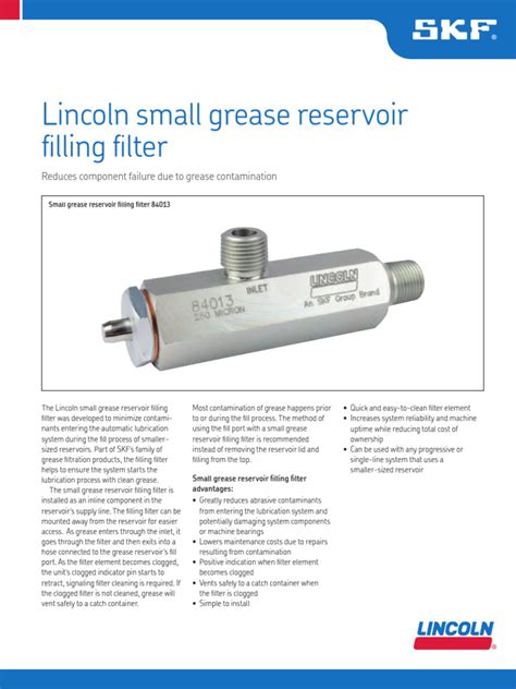 Grease Reservoir Filling Filter 2018 | PDF | Filtration | Bearing ...