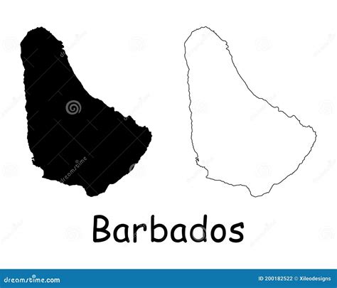 Barbados Country Map Black Silhouette And Outline Isolated On White