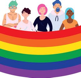 Women And Men Cartoons With Lgbti Flag Royalty Free Vector