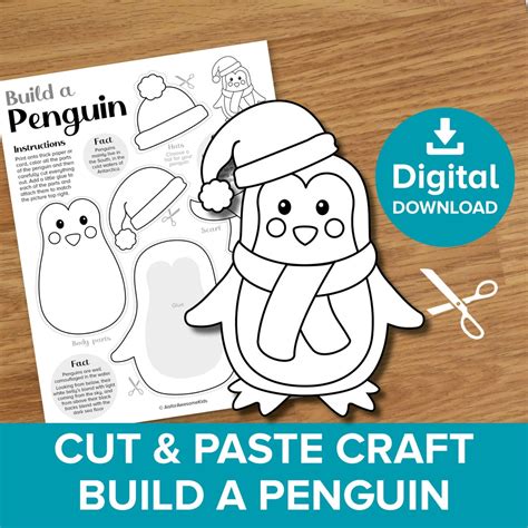 Penguin Cut & Paste Craft, Christmas Color and Build Kit, Paper Doll ...