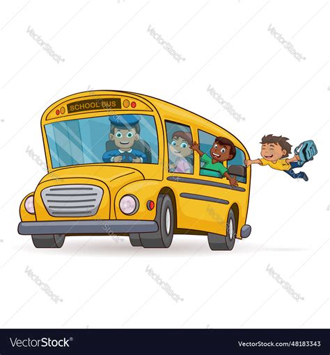 Funny school bus kids riding Royalty Free Vector Image