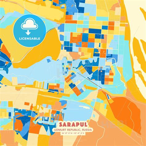 sarapul udmurt republic russia blue  orange vector art map template hebstreits map art