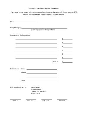 Fillable Online OPHS PTO REIMBURSEMENT FORM Fax Email Print PdfFiller