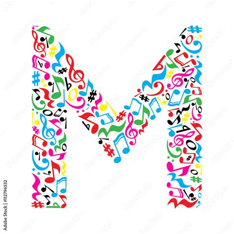 M letter made of colorful musical notes on white background. Alphabet ...