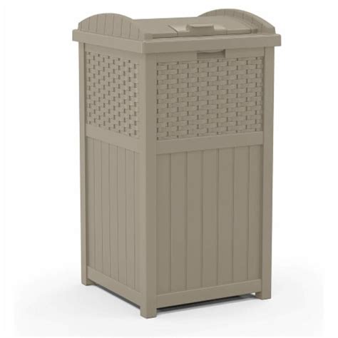 Suncast Wicker Resin Outdoor Hideaway Trash Can With Latching Lid Dark