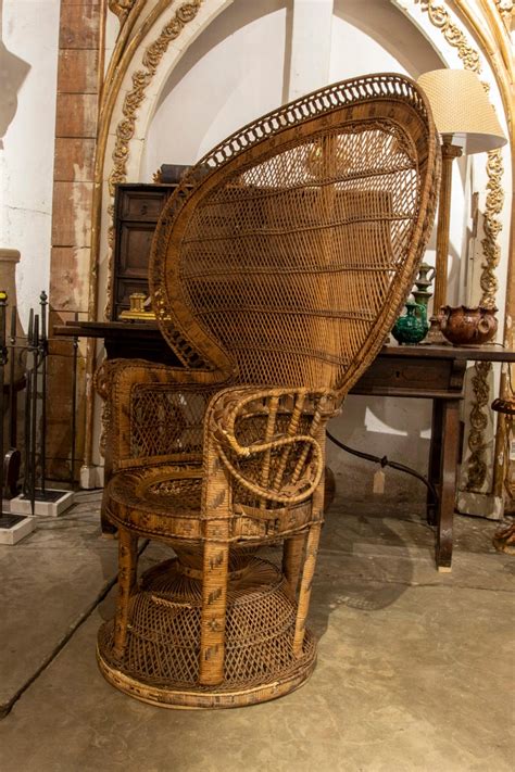 1970s Large Vintage Bohemian Emmanuelle Peacock Wicker Chair For Sale